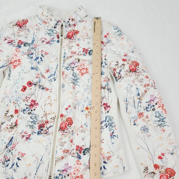 Zara Women's White Red Wild Floral Print Stretch Full-Zip Quilted Jacket Size M - Picture 12 of 14